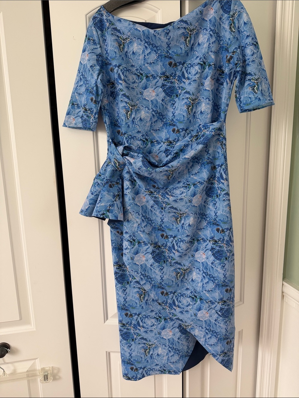 Chiara Boni Sky Blue Floral Faux-Wrap Midi Dress